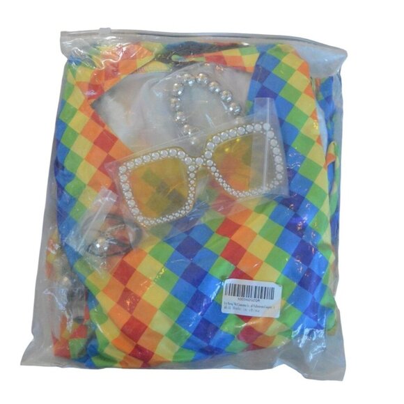 NWT Joy Bang 70s Disco Costume Set Size S with Rainbow Top Silver Bell-Bottoms - Picture 4 of 8